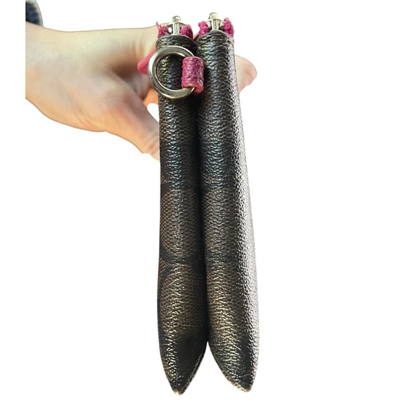 Coach Brown Signature Wristlet with Pink Trim and Gold Plaque - Picture 3 of 7